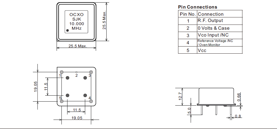 9M系列插件恒温晶振OCXO产品尺寸图