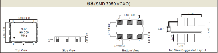 SMD 7050压控晶振尺寸图