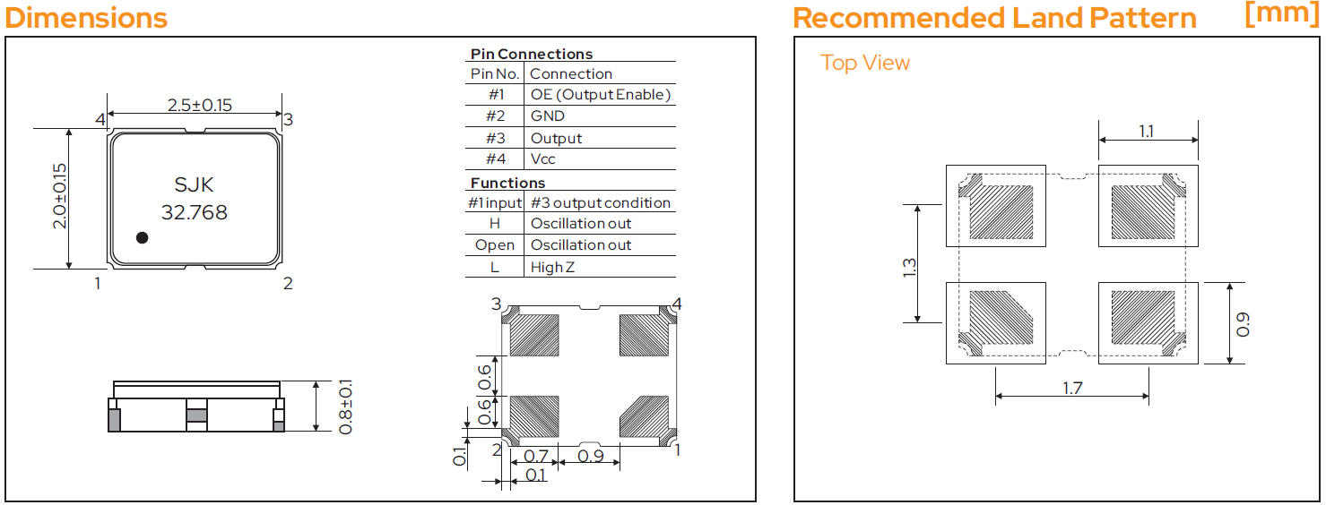 SMD2520-32K-CXO-Dimensions