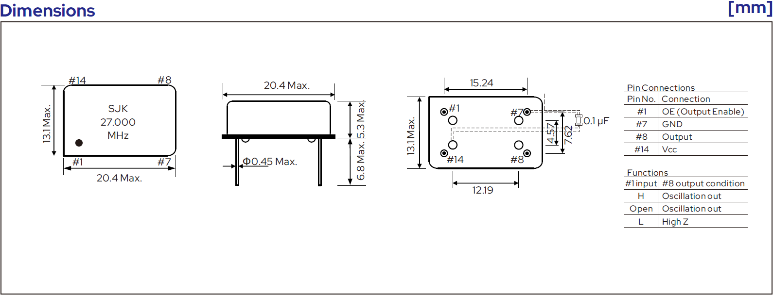 SJK-6MF-DIP14全尺寸有源晶振尺寸图